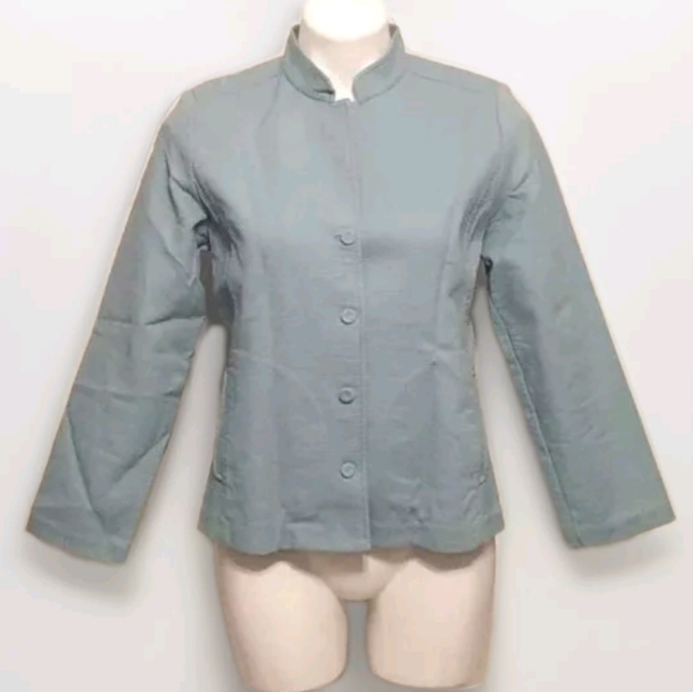 Eileen Fisher Textured Button Up Mandarin Collar Career Work Blazer Coat PM